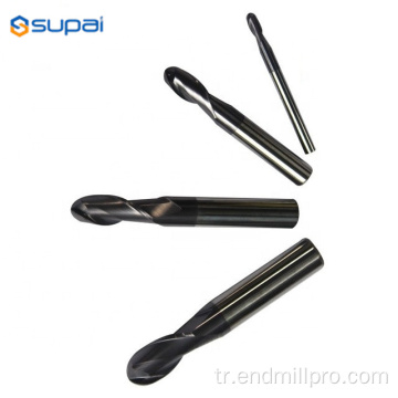 45HRC Karbür Topu Burun End Mill 2Flute Siyah